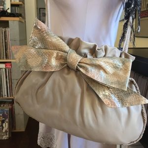 Vintage NWT Lissette bag, grey tan w/snakeskin bow